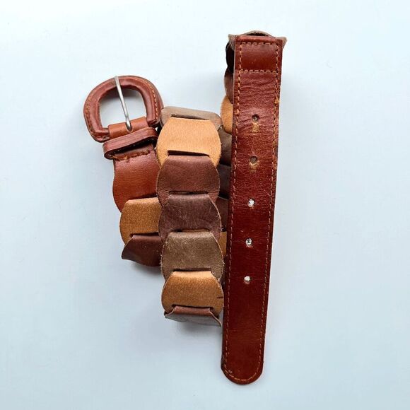Vintage 70s Woven Leather Belt, Made in England, Adjustable Size Small - Picture 6 of 9
